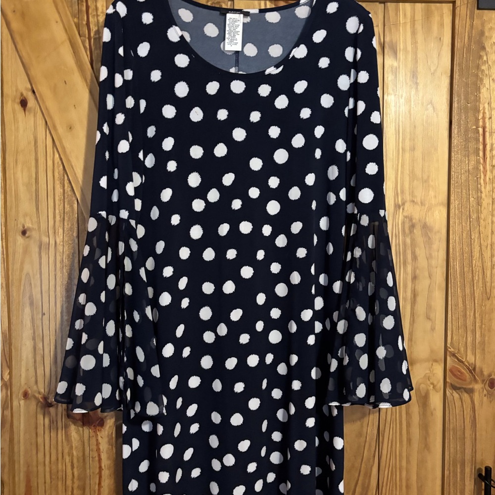 MSK Navy and White Polka Dot Midi Dress